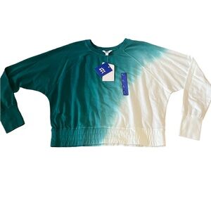 Joy Lab Long-sleeve Blue/Green and White Ombre Cropped Fit Sweatshirt Size XL